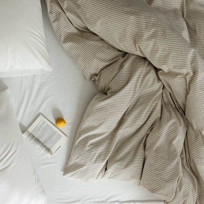 91家纺网 家纺一手货源 找家纺 棉眠 2026新款调色盘全棉纯棉水洗棉混搭单品系列-条纹单被套 米白条
