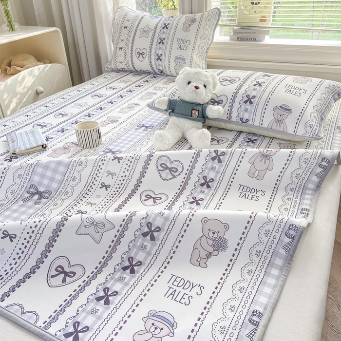 91家纺网 家纺一手货源 找家纺 麋兔 2026新款凉感小冰皮软席席子凉席 奶灰小熊