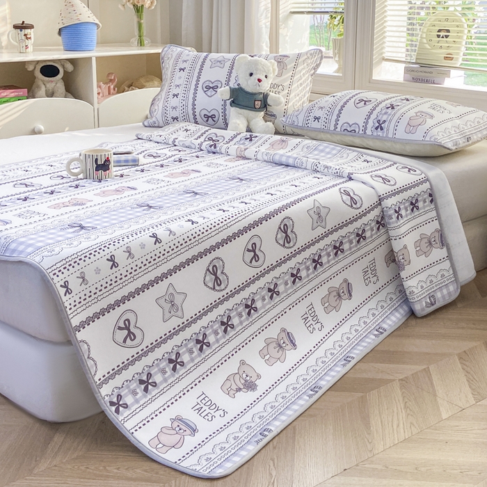 91家纺网 家纺一手货源 找家纺 麋兔 2026新款凉感小冰皮软席席子凉席 奶灰小熊