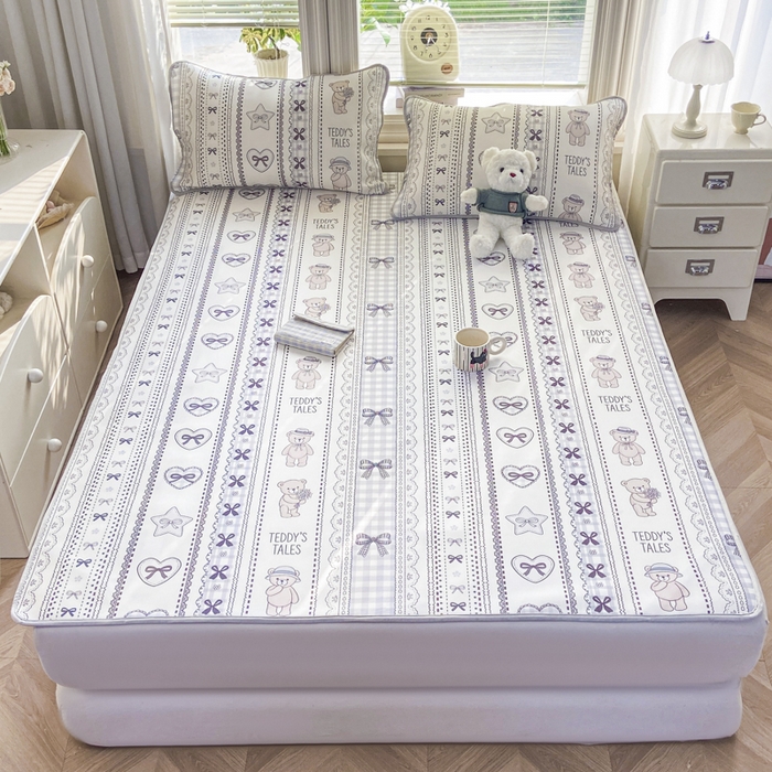 91家纺网 家纺一手货源 找家纺 麋兔 2026新款凉感小冰皮软席席子凉席 奶灰小熊