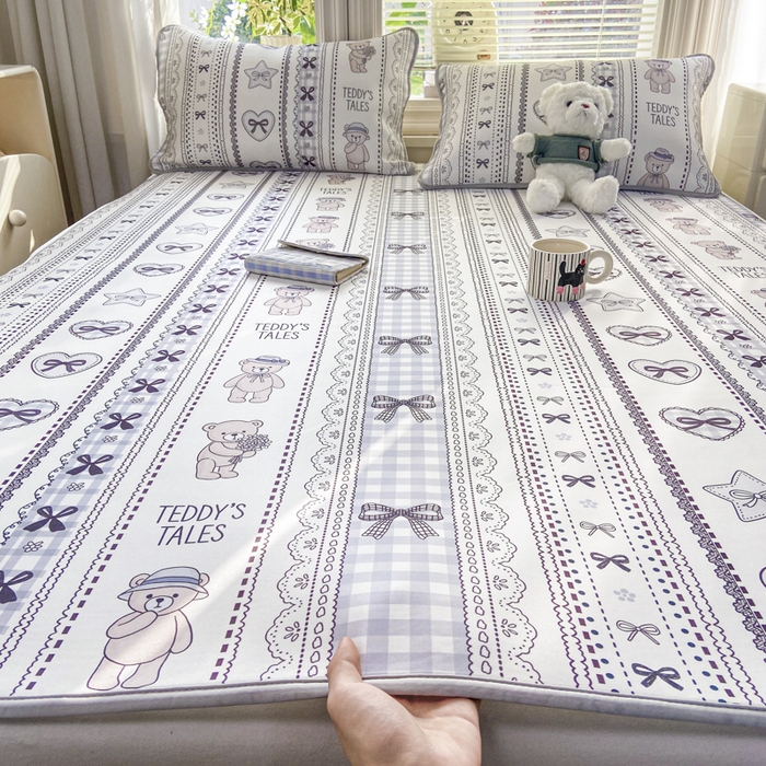 91家纺网 家纺一手货源 找家纺 麋兔 2026新款凉感小冰皮软席席子凉席 奶灰小熊