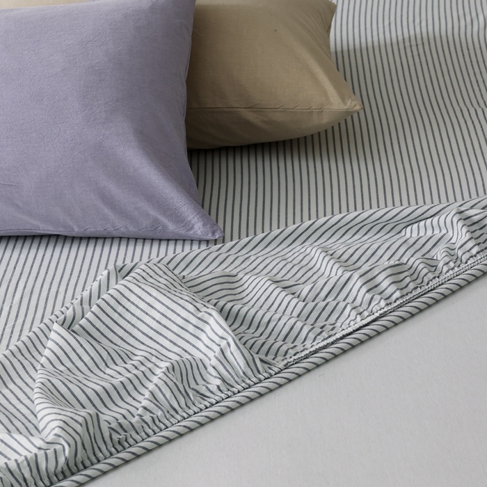 91家纺网 家纺一手货源 找家纺 棉眠 2026新款调色盘全棉纯棉水洗棉混搭单品系列-条纹单床笠 灰条