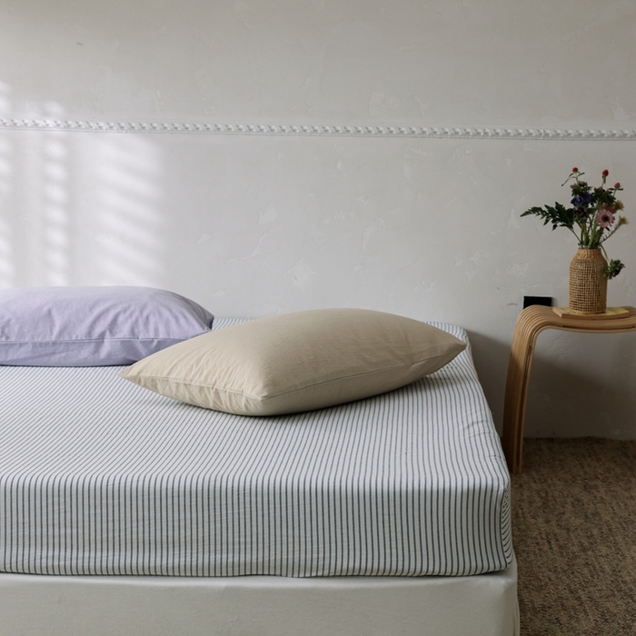 91家纺网 家纺一手货源 找家纺 棉眠 2026新款调色盘全棉纯棉水洗棉混搭单品系列-条纹单床笠 灰条