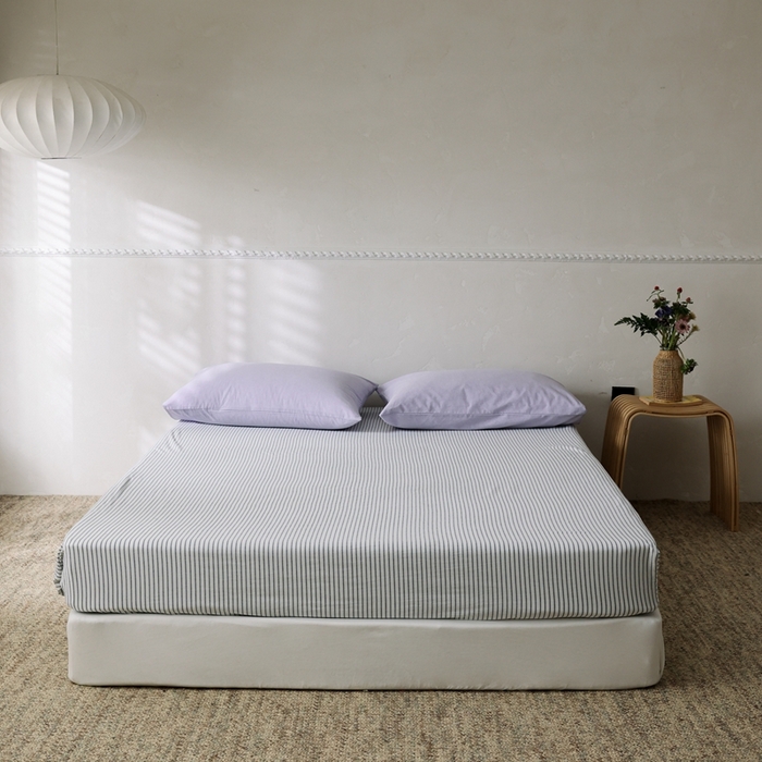 91家纺网 家纺一手货源 找家纺 棉眠 2026新款调色盘全棉纯棉水洗棉混搭单品系列-条纹单床笠 灰条