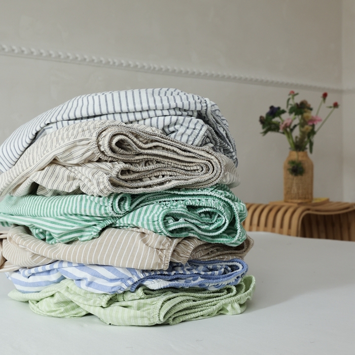 91家纺网 家纺一手货源 找家纺 棉眠 2026新款调色盘全棉纯棉水洗棉混搭单品系列-条纹单床笠 组合图仅供展示不可下单