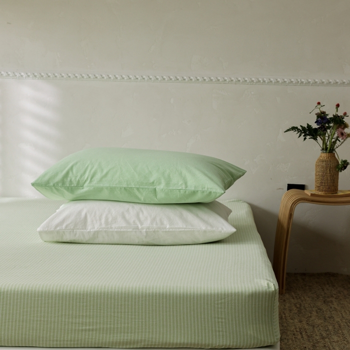 91家纺网 家纺一手货源 找家纺 棉眠 2026新款调色盘全棉纯棉水洗棉混搭单品系列-条纹单床笠 蜜瓜条