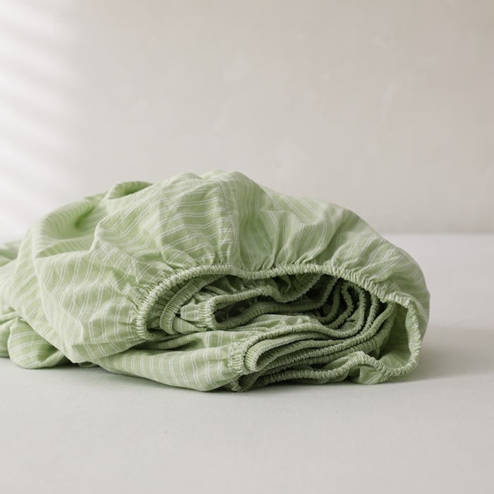 91家纺网 家纺一手货源 找家纺 棉眠 2026新款调色盘全棉纯棉水洗棉混搭单品系列-条纹单床笠 蜜瓜条