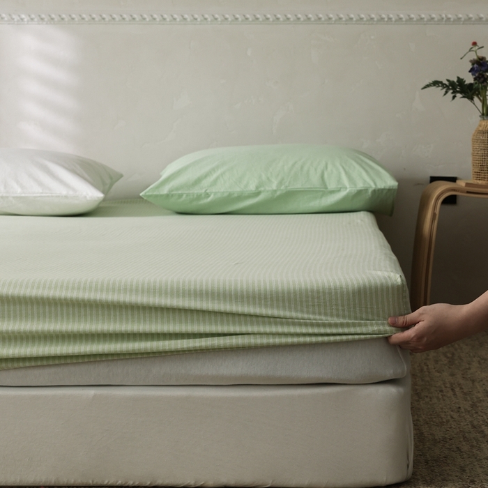 棉眠 2026新款调色盘全棉纯棉水洗棉混搭单品系列-条纹单床笠 蜜瓜条