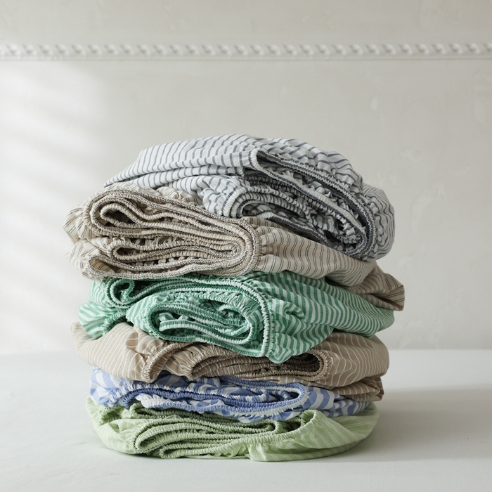 91家纺网 家纺一手货源 找家纺 棉眠 2026新款调色盘全棉纯棉水洗棉混搭单品系列-条纹单床笠 组合图仅供展示不可下单