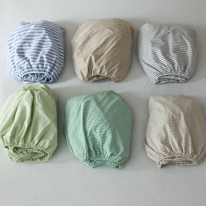 91家纺网 家纺一手货源 找家纺 棉眠 2026新款调色盘全棉纯棉水洗棉混搭单品系列-条纹单床笠 组合图仅供展示不可下单