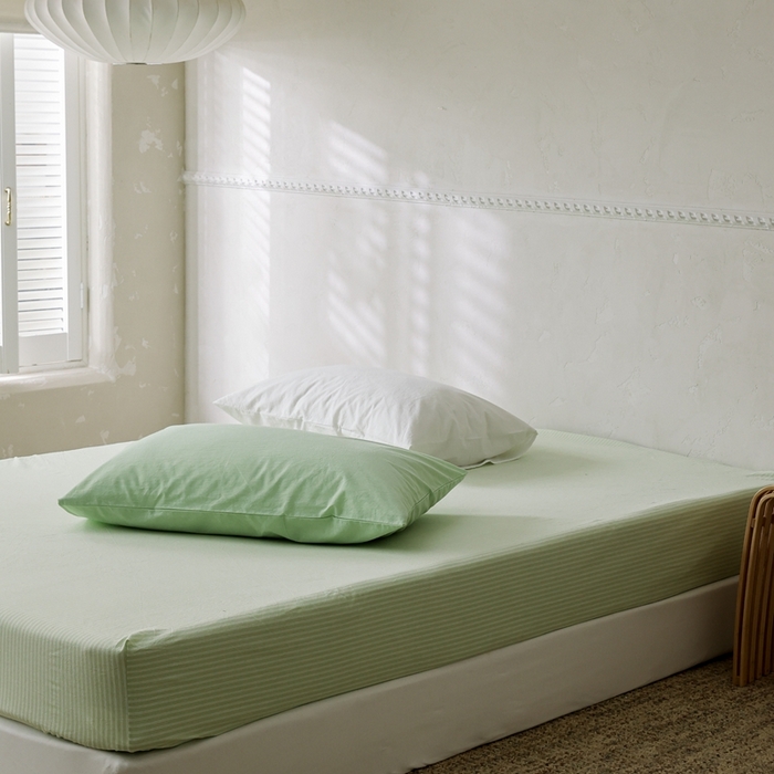 91家纺网 家纺一手货源 找家纺 棉眠 2026新款调色盘全棉纯棉水洗棉混搭单品系列-条纹单床笠 蜜瓜条