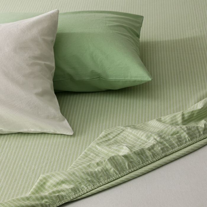 91家纺网 家纺一手货源 找家纺 棉眠 2026新款调色盘全棉纯棉水洗棉混搭单品系列-条纹单床笠 蜜瓜条