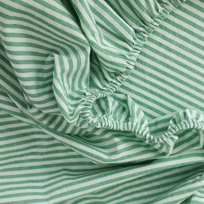 91家纺网 家纺一手货源 找家纺 棉眠 2026新款调色盘全棉纯棉水洗棉混搭单品系列-条纹单床笠 绿条