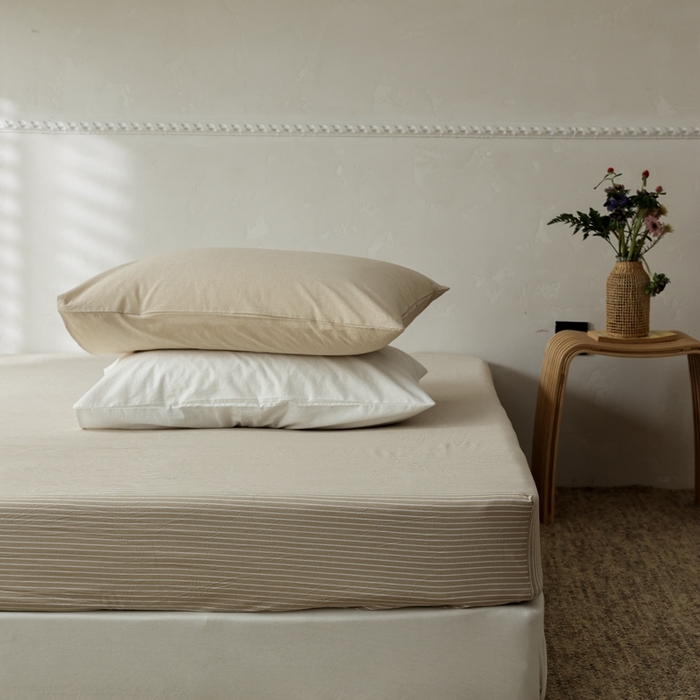 91家纺网 家纺一手货源 找家纺 棉眠 2026新款调色盘全棉纯棉水洗棉混搭单品系列-条纹单床笠 卡其条