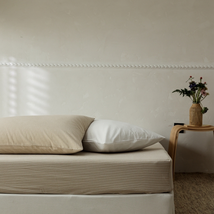 91家纺网 家纺一手货源 找家纺 棉眠 2026新款调色盘全棉纯棉水洗棉混搭单品系列-条纹单床笠 卡其条