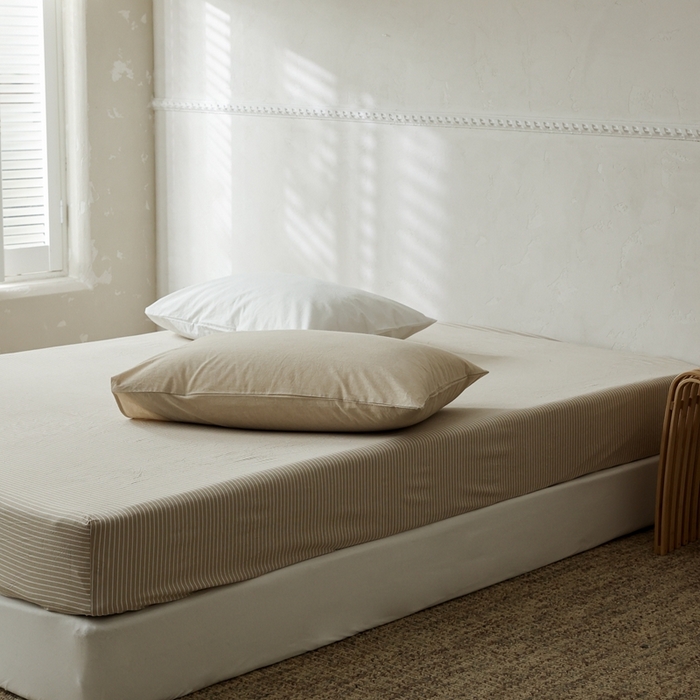 91家纺网 家纺一手货源 找家纺 棉眠 2026新款调色盘全棉纯棉水洗棉混搭单品系列-条纹单床笠 卡其条