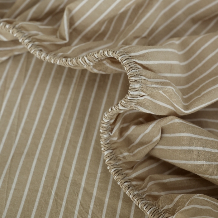 91家纺网 家纺一手货源 找家纺 棉眠 2026新款调色盘全棉纯棉水洗棉混搭单品系列-条纹单床笠 卡其条