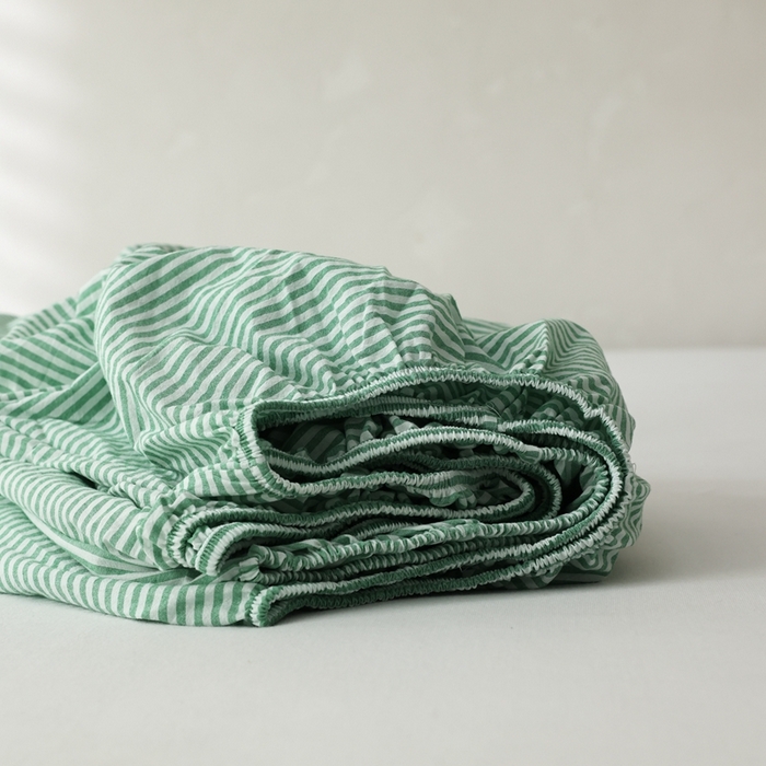 91家纺网 家纺一手货源 找家纺 棉眠 2026新款调色盘全棉纯棉水洗棉混搭单品系列-条纹单床笠 绿条