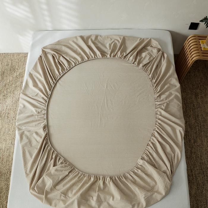 91家纺网 家纺一手货源 找家纺 棉眠 2026新款调色盘全棉纯棉水洗棉混搭单品系列-条纹单床笠 卡其条