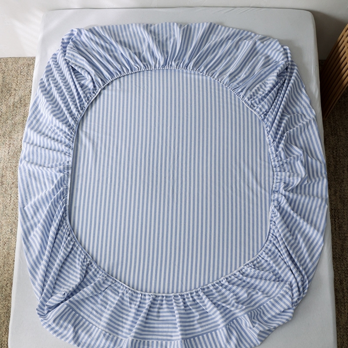 91家纺网 家纺一手货源 找家纺 棉眠 2026新款调色盘全棉纯棉水洗棉混搭单品系列-条纹单床笠 蓝条