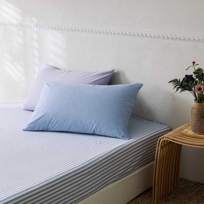 91家纺网 家纺一手货源 找家纺 棉眠 2026新款调色盘全棉纯棉水洗棉混搭单品系列-条纹单床笠 蓝条