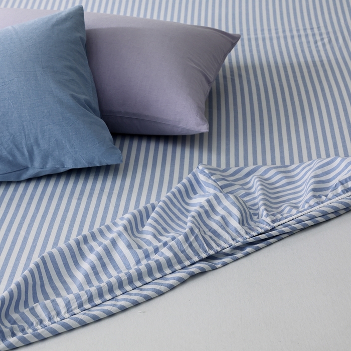 91家纺网 家纺一手货源 找家纺 棉眠 2026新款调色盘全棉纯棉水洗棉混搭单品系列-条纹单床笠 蓝条