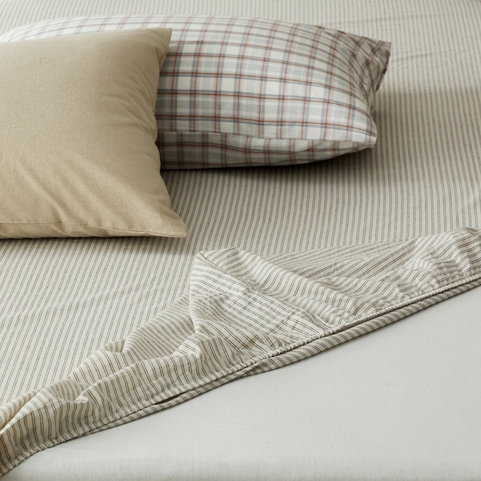 91家纺网 家纺一手货源 找家纺 棉眠 2026新款调色盘全棉纯棉水洗棉混搭单品系列-条纹单床笠 米白条