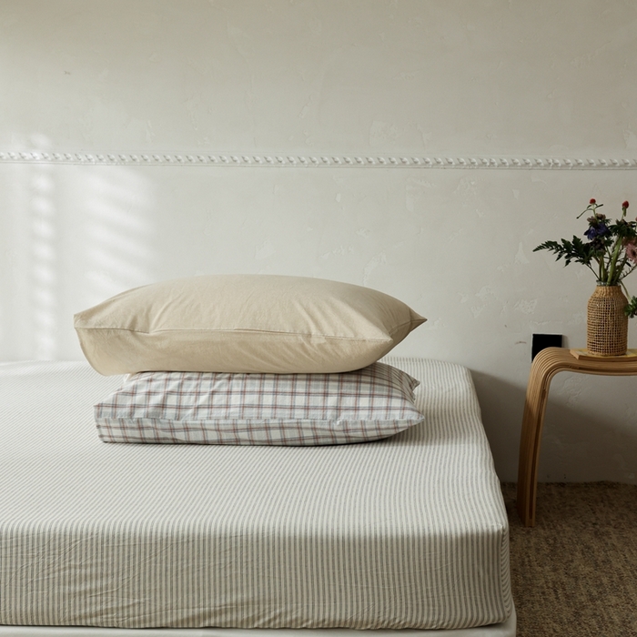 91家纺网 家纺一手货源 找家纺 棉眠 2026新款调色盘全棉纯棉水洗棉混搭单品系列-条纹单床笠 米白条