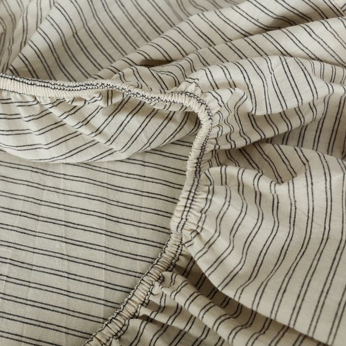 91家纺网 家纺一手货源 找家纺 棉眠 2026新款调色盘全棉纯棉水洗棉混搭单品系列-条纹单床笠 米白条