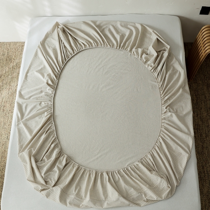 91家纺网 家纺一手货源 找家纺 棉眠 2026新款调色盘全棉纯棉水洗棉混搭单品系列-条纹单床笠 米白条