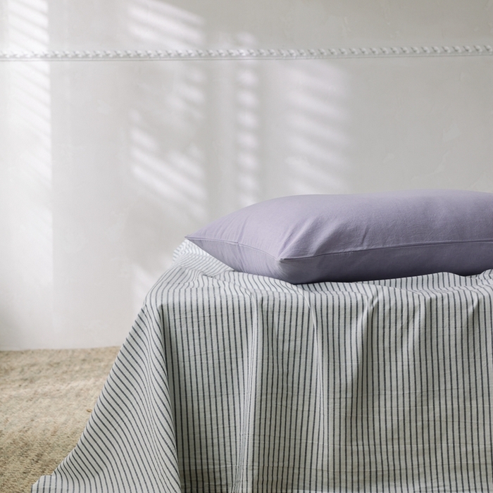 棉眠 2026新款调色盘全棉纯棉水洗棉混搭单品系列-条纹单床单 灰条