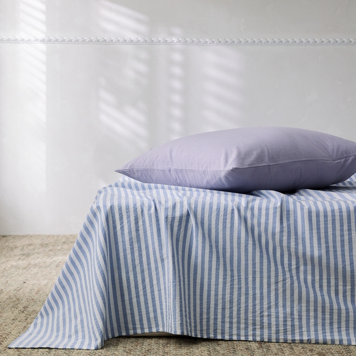 棉眠 2026新款调色盘全棉纯棉水洗棉混搭单品系列-条纹单床单 蓝条