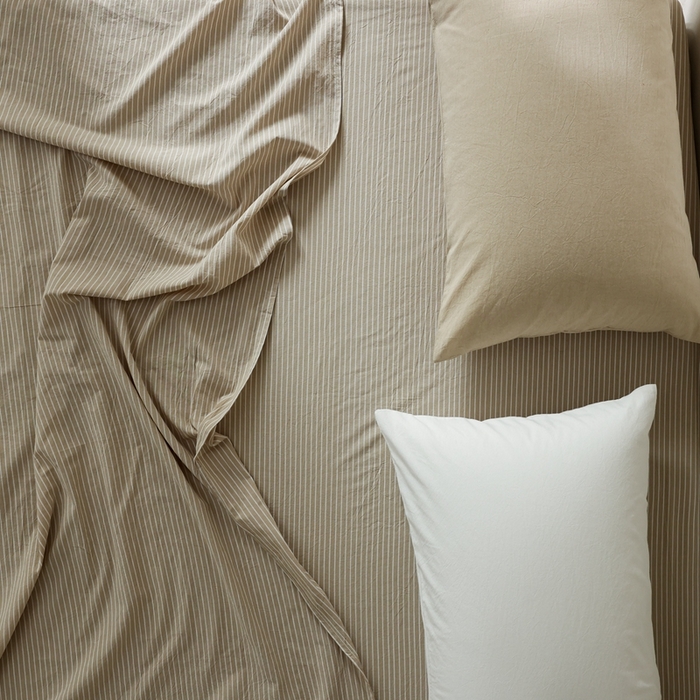 91家纺网 家纺一手货源 找家纺 棉眠 2026新款调色盘全棉纯棉水洗棉混搭单品系列-条纹单床单 卡其条