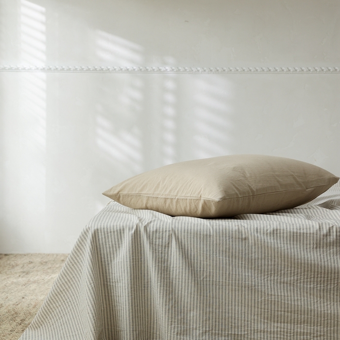 棉眠 2026新款调色盘全棉纯棉水洗棉混搭单品系列-条纹单床单 米白条