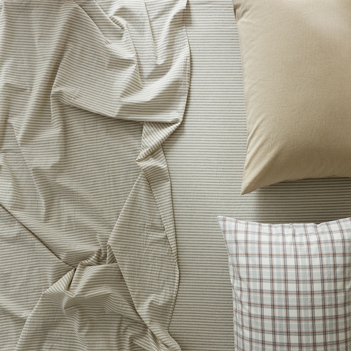 91家纺网 家纺一手货源 找家纺 棉眠 2026新款调色盘全棉纯棉水洗棉混搭单品系列-条纹单床单 米白条