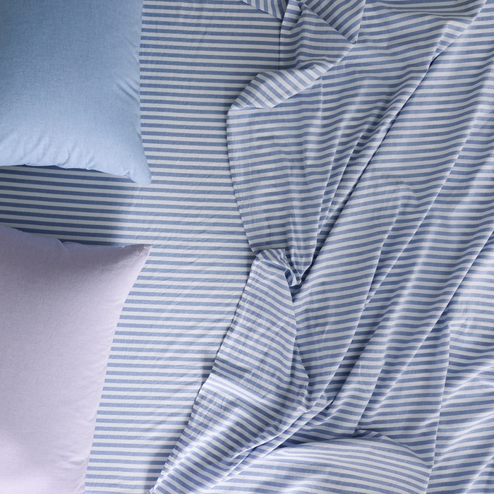 91家纺网 家纺一手货源 找家纺 棉眠 2026新款调色盘全棉纯棉水洗棉混搭单品系列-条纹单床单 蓝条