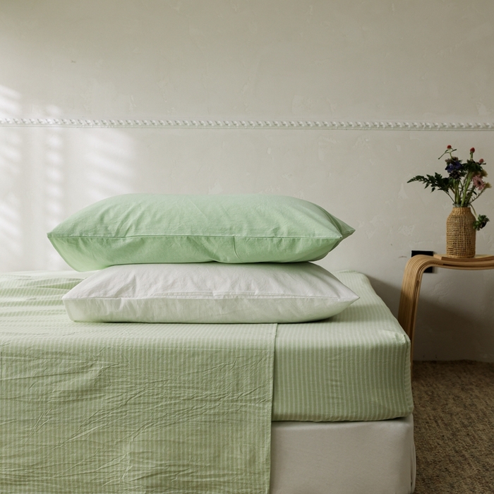 91家纺网 家纺一手货源 找家纺 棉眠 2026新款调色盘全棉纯棉水洗棉混搭单品系列-条纹单床单 蜜瓜条