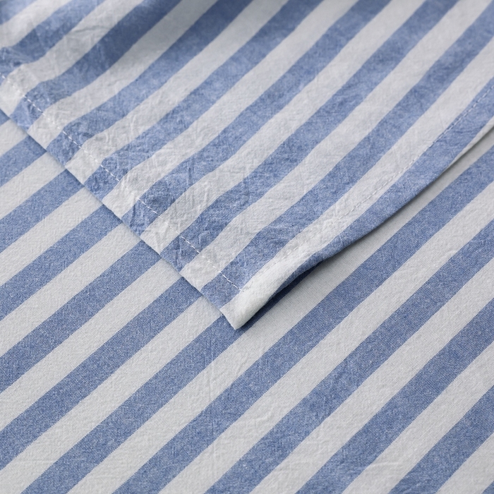 91家纺网 家纺一手货源 找家纺 棉眠 2026新款调色盘全棉纯棉水洗棉混搭单品系列-条纹单床单 蓝条