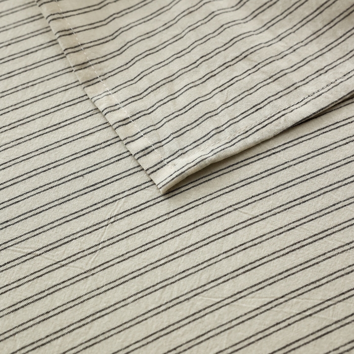 91家纺网 家纺一手货源 找家纺 棉眠 2026新款调色盘全棉纯棉水洗棉混搭单品系列-条纹单床单 米白条