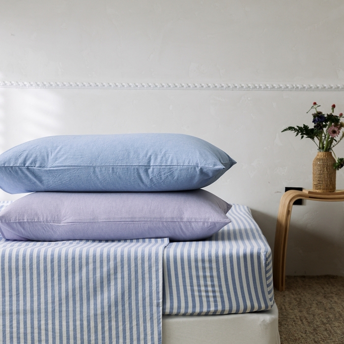 91家纺网 家纺一手货源 找家纺 棉眠 2026新款调色盘全棉纯棉水洗棉混搭单品系列-条纹单床单 蓝条