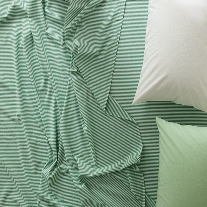 91家纺网 家纺一手货源 找家纺 棉眠 2026新款调色盘全棉纯棉水洗棉混搭单品系列-条纹单床单 绿条