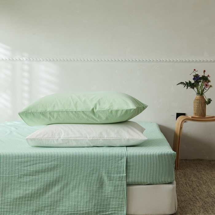 91家纺网 家纺一手货源 找家纺 棉眠 2026新款调色盘全棉纯棉水洗棉混搭单品系列-条纹单床单 绿条