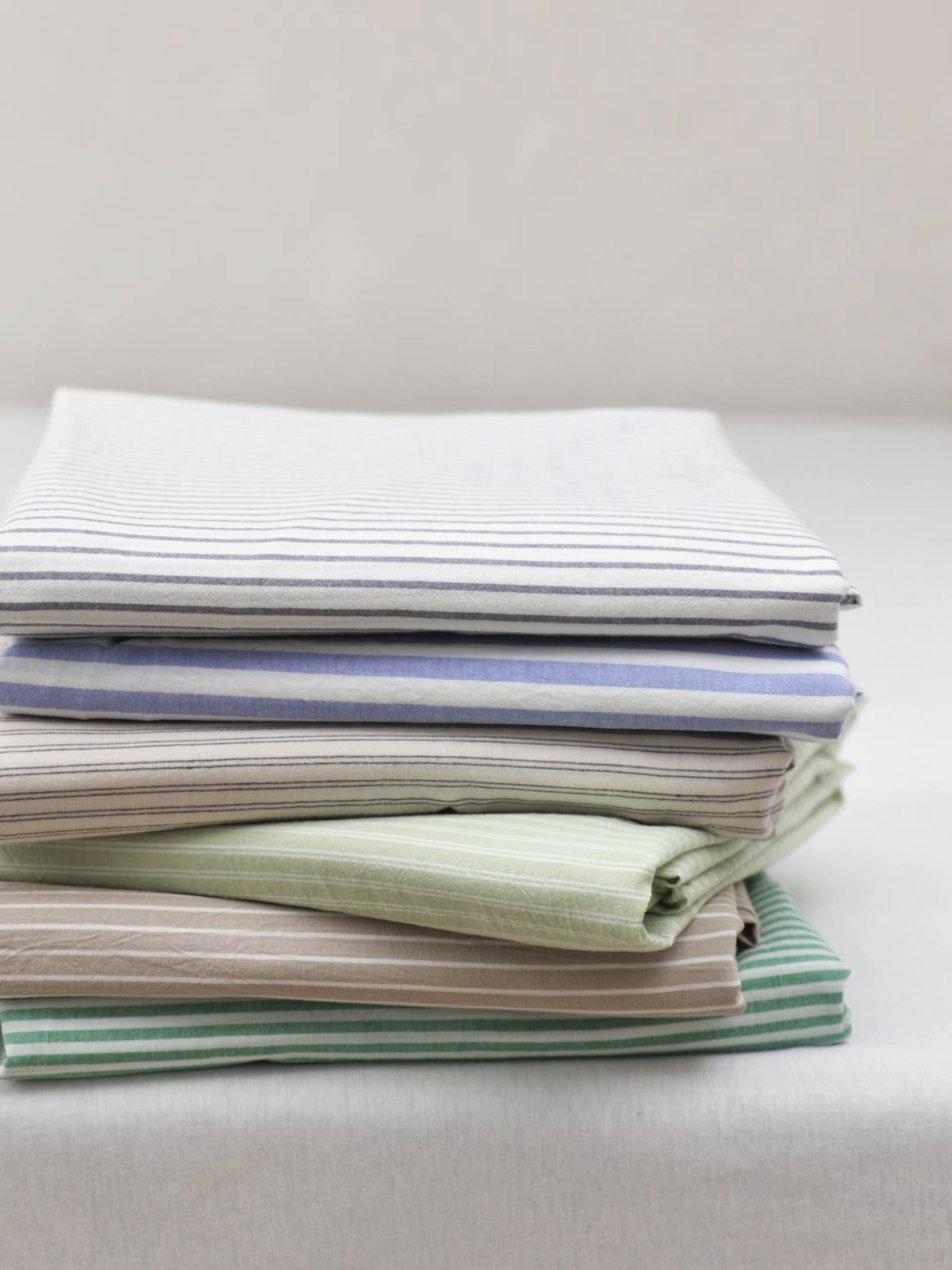 91家纺网 家纺一手货源 找家纺 棉眠 2026新款调色盘全棉纯棉水洗棉混搭单品系列-条纹单床单 灰条