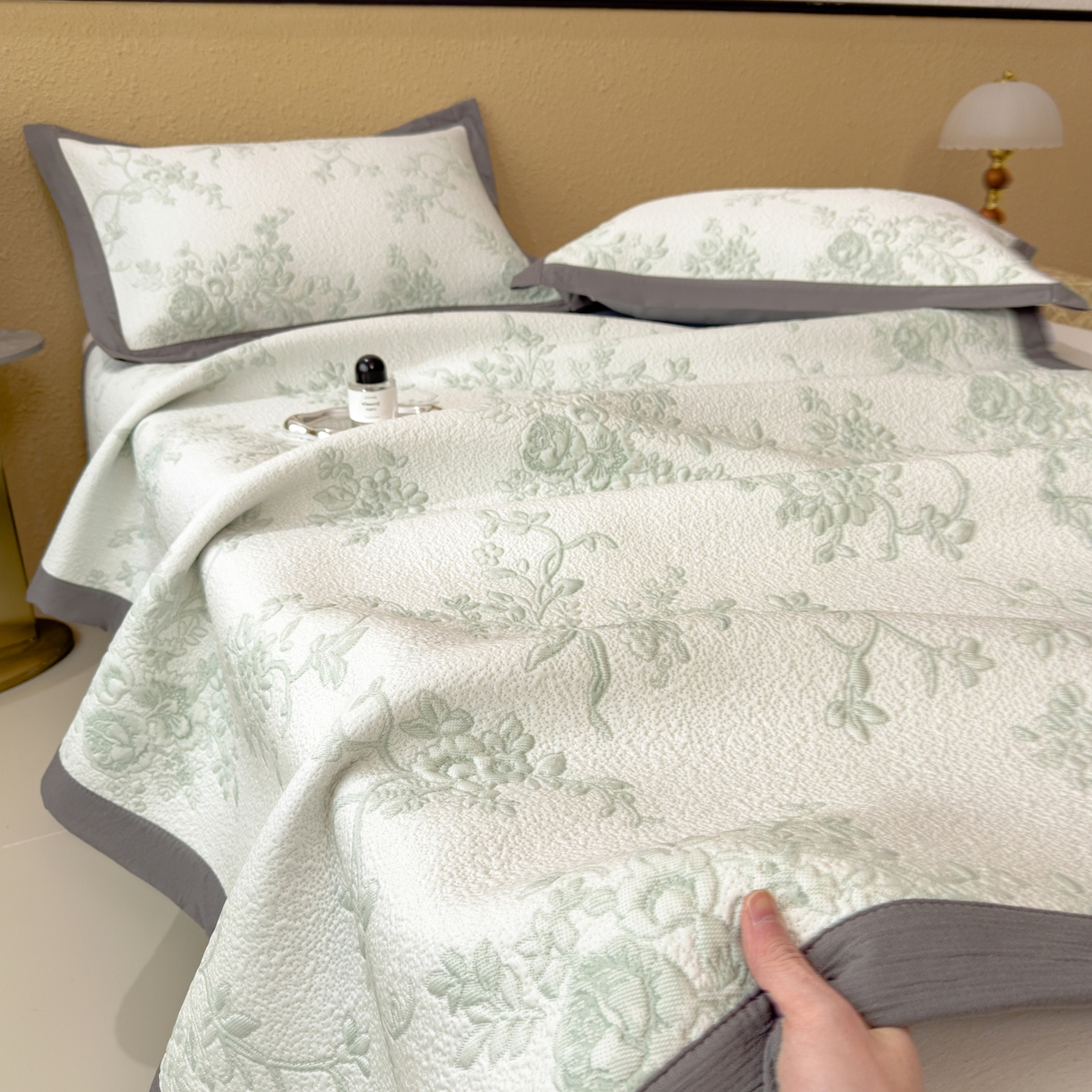 91家纺网 家纺一手货源 找家纺 孩子王家纺 2026新款夏天冰丝A类母婴级凉感值过0.21冰豆豆家用凉席子夏季-思琳娜 思琳娜-豆绿