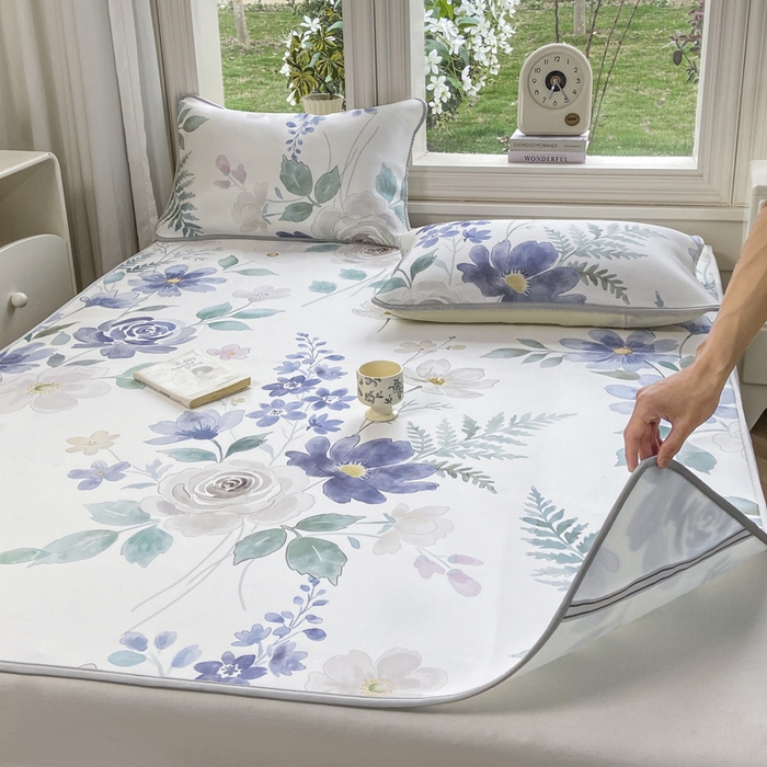 91家纺网 家纺一手货源 找家纺 麋兔 2026新款凉感小冰皮软席席子凉席 雾蓝花屿