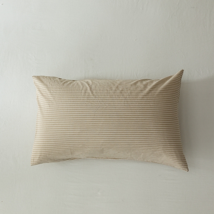 棉眠 2026新款调色盘水洗棉混搭单品系列-条纹单枕套 卡其条