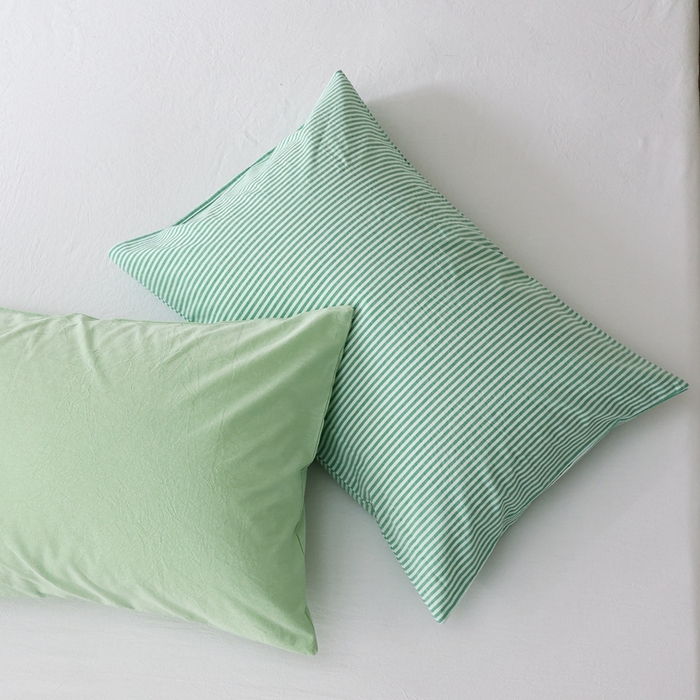 91家纺网 家纺一手货源 找家纺 棉眠 2026新款调色盘水洗棉混搭单品系列-条纹单枕套 绿条