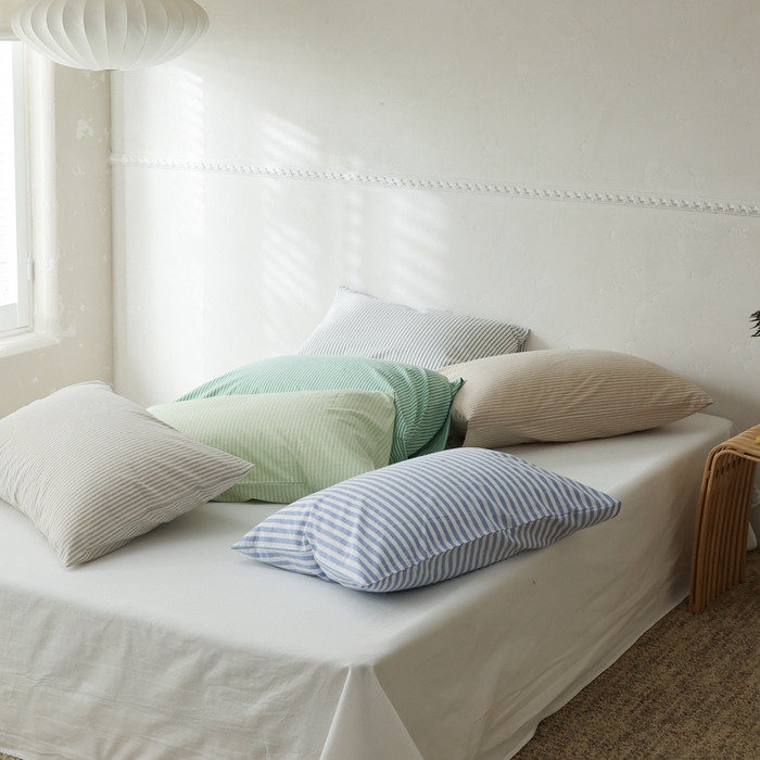 91家纺网 家纺一手货源 找家纺 棉眠 2026新款调色盘水洗棉混搭单品系列-条纹单枕套 组合图仅供展示不可下单