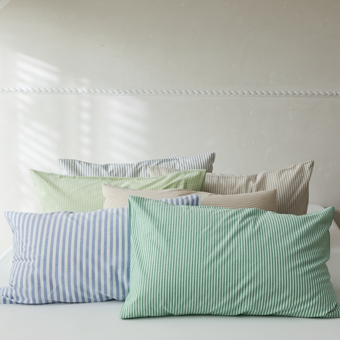 91家纺网 家纺一手货源 找家纺 棉眠 2026新款调色盘水洗棉混搭单品系列-条纹单枕套 组合图仅供展示不可下单