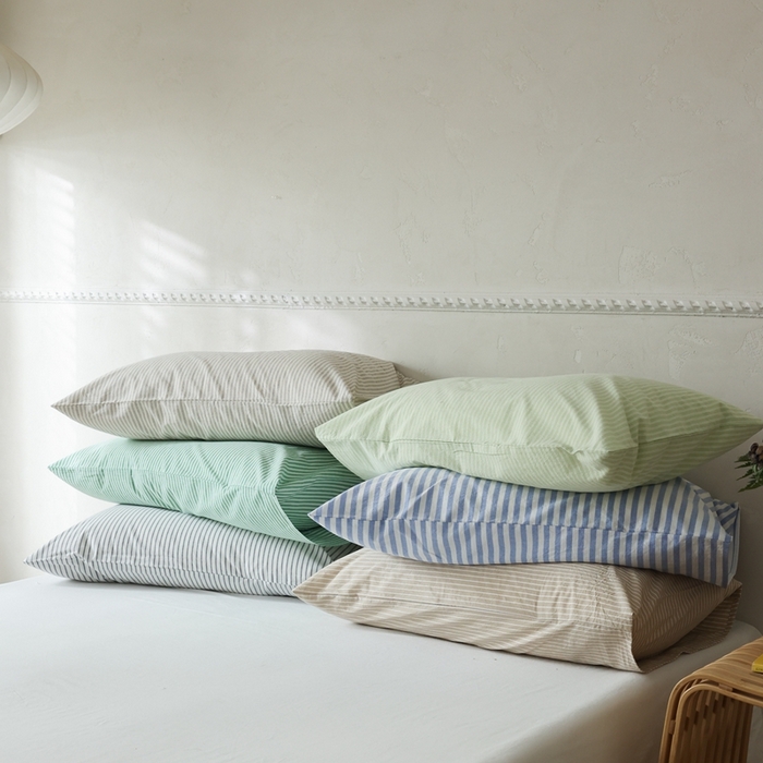 91家纺网 家纺一手货源 找家纺 棉眠 2026新款调色盘水洗棉混搭单品系列-条纹单枕套 组合图仅供展示不可下单